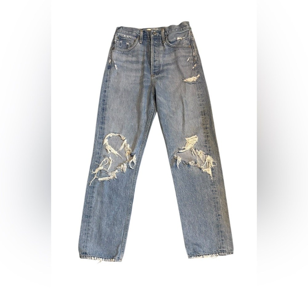 AGOLDE 90s Pinched Waist Distressed Jeans Size 24 High Rise Light Wash